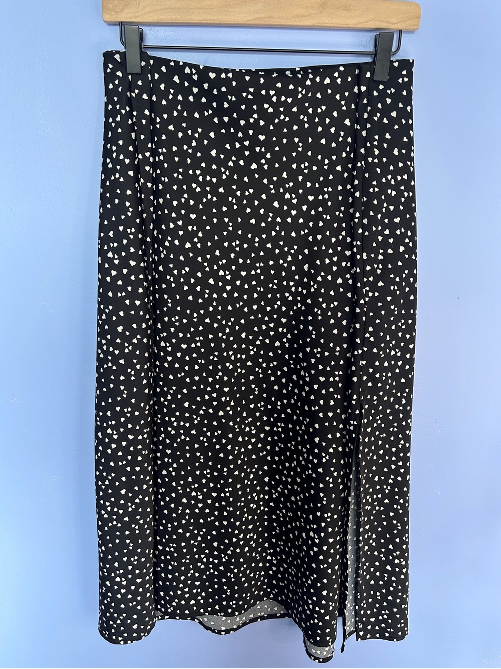 Black Midi Skirt with White Heart Print